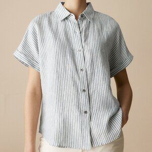 Grae Cove Linen Short Sleeved Blue Striped Shirt, size Large